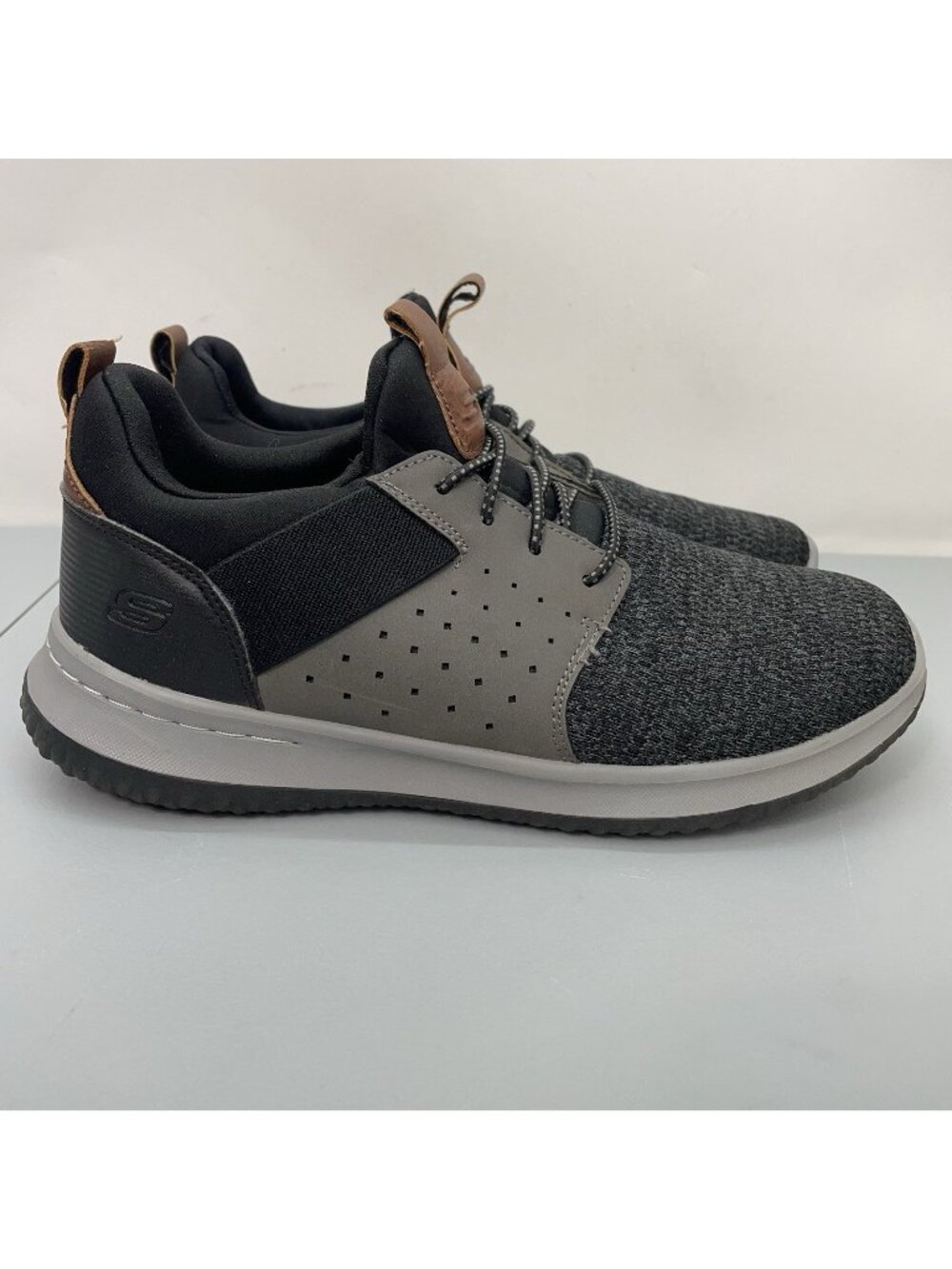 Skechers Delson Camben Sneakers Shoes Knit Casual Black Gray Mens 7 Wide